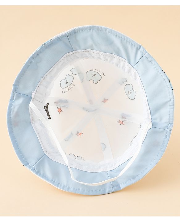 Babyhug Bucket Hat with Bear Print & Ear Applique Yellow - Diameter 16 cm