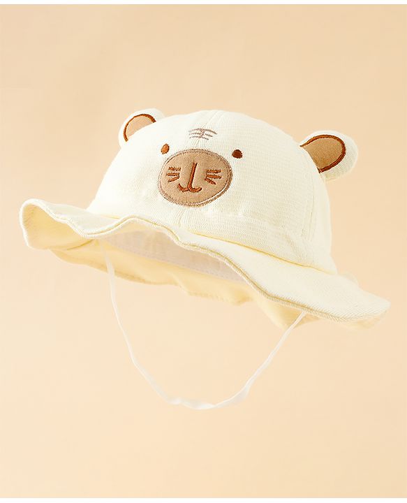 Babyhug Bucket Hat with Embroidery & Ear Applique Light Yellow - Diameter 16 cm