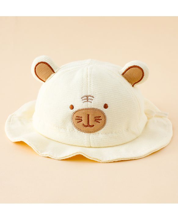 Babyhug Bucket Hat with Embroidery & Ear Applique Light Yellow - Diameter 16 cm