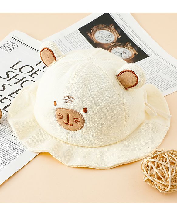 Babyhug Bucket Hat with Embroidery & Ear Applique Light Yellow - Diameter 16 cm