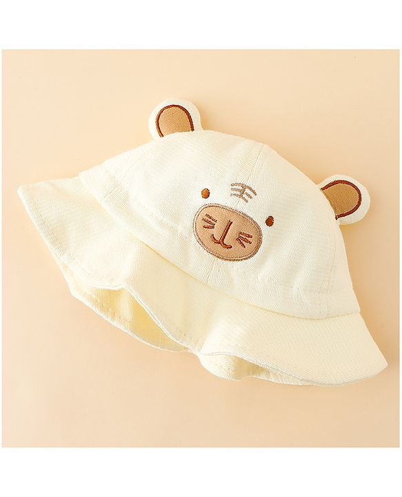 Babyhug Bucket Hat with Embroidery & Ear Applique Light Yellow - Diameter 16 cm
