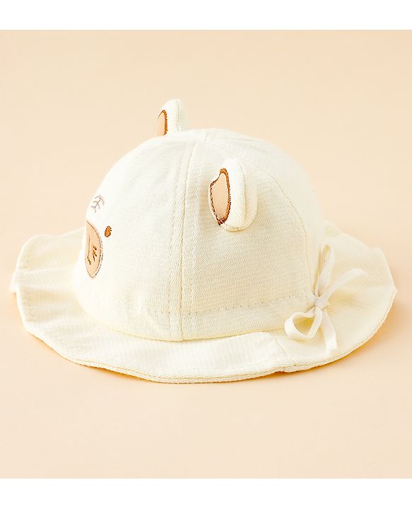 Babyhug Bucket Hat with Embroidery & Ear Applique Light Yellow - Diameter 16 cm