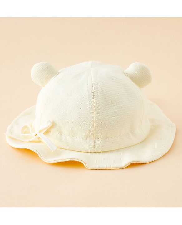 Babyhug Bucket Hat with Embroidery & Ear Applique Light Yellow - Diameter 16 cm