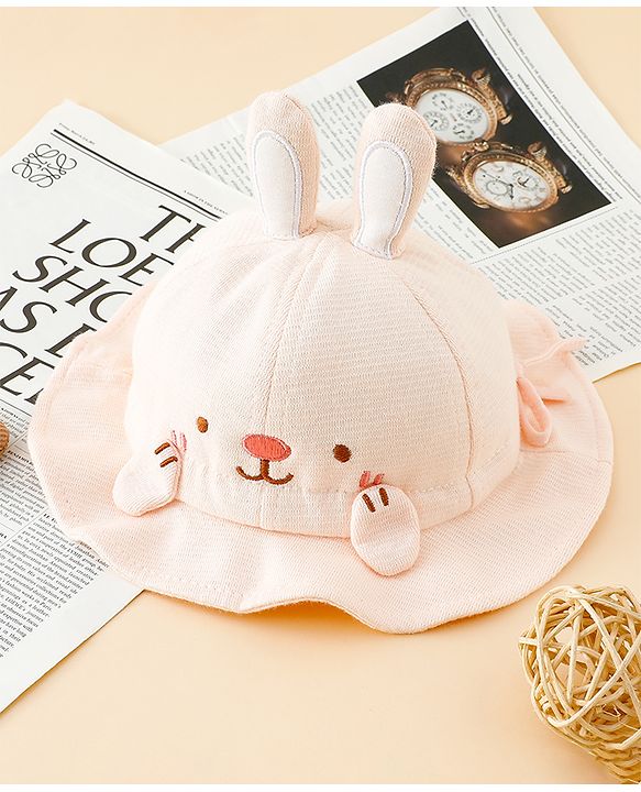 Babyhug Bucket Hat with Embroidery & Ear Applique Light Yellow - Diameter 16 cm