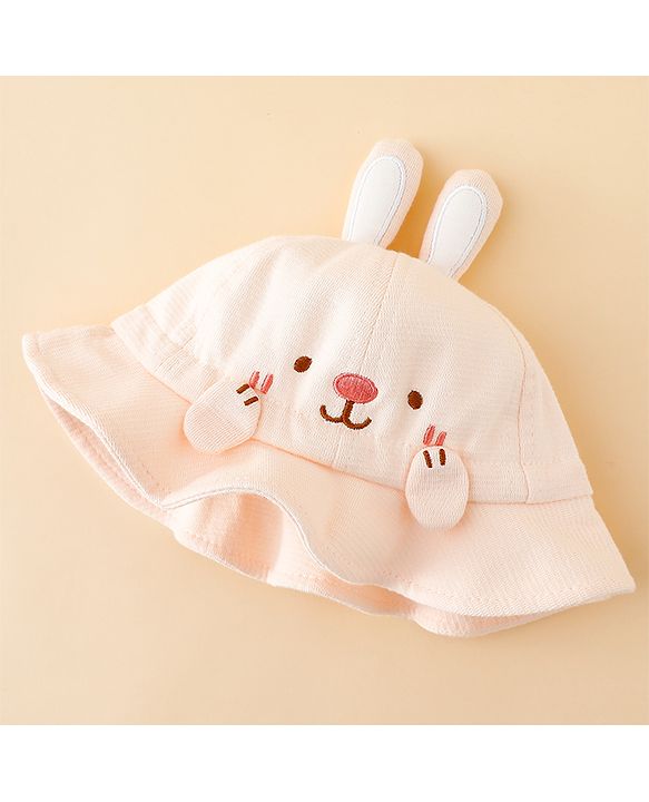 Babyhug Bucket Hat with Embroidery & Ear Applique Light Yellow - Diameter 16 cm