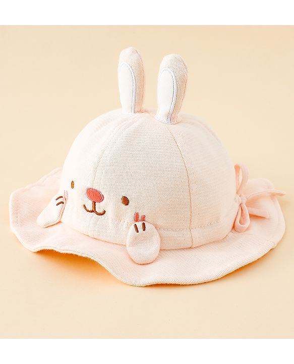 Babyhug Bucket Hat with Embroidery & Ear Applique Light Yellow - Diameter 16 cm