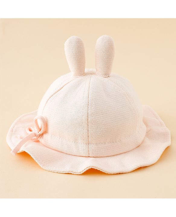 Babyhug Bucket Hat with Embroidery & Ear Applique Light Yellow - Diameter 16 cm