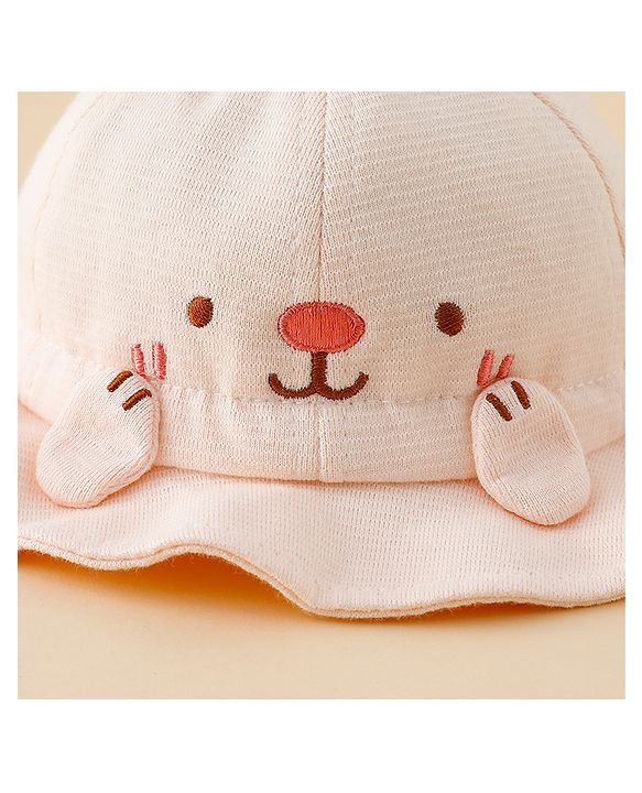 Babyhug Bucket Hat with Embroidery & Ear Applique Light Yellow - Diameter 16 cm