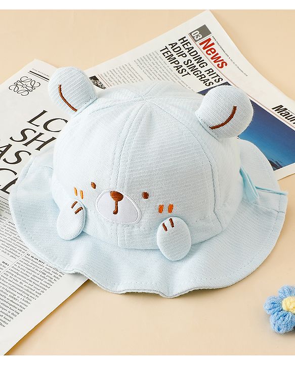 Babyhug Bucket Hat with Embroidery & Ear Applique Light Yellow - Diameter 16 cm