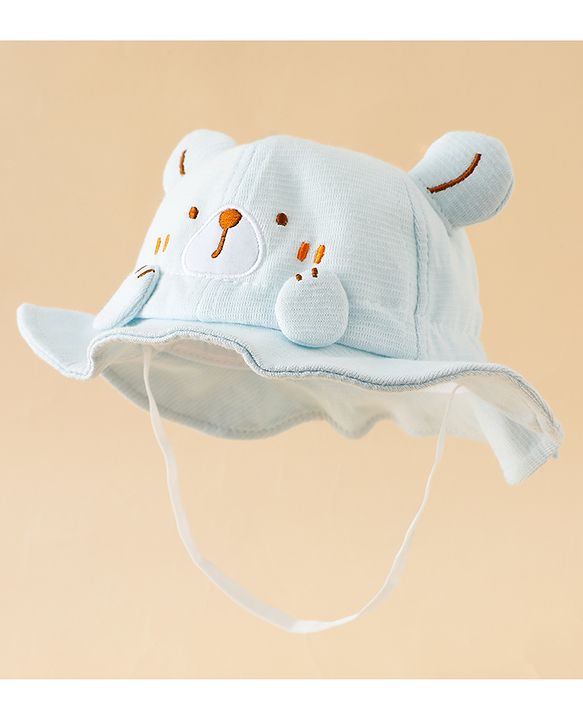 Babyhug Bucket Hat with Embroidery & Ear Applique Light Yellow - Diameter 16 cm