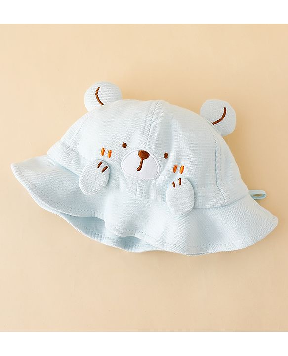 Babyhug Bucket Hat with Embroidery & Ear Applique Light Yellow - Diameter 16 cm