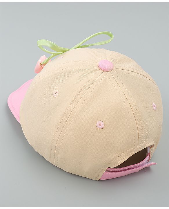 Babyhug Cotton Baseball Cap With Floral Applique Pink - Diameter 17 cm
