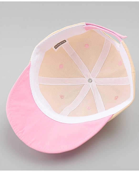 Babyhug Cotton Baseball Cap With Floral Applique Pink - Diameter 17 cm