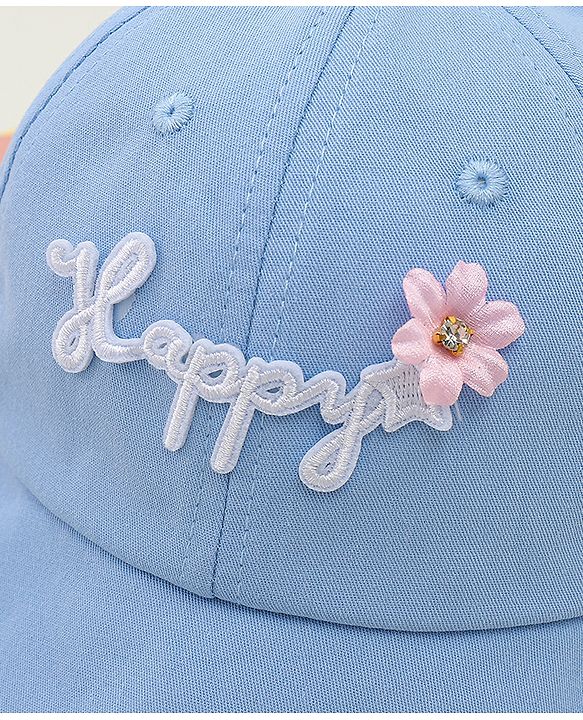 Babyhug Cotton Baseball Cap With Floral Applique Light Blue - Diameter 17 cm