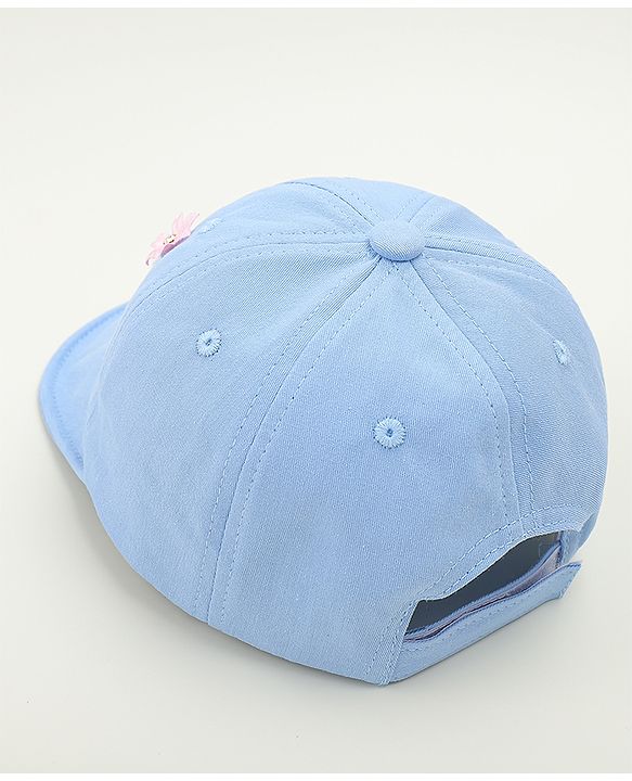 Babyhug Cotton Baseball Cap With Floral Applique Light Blue - Diameter 17 cm