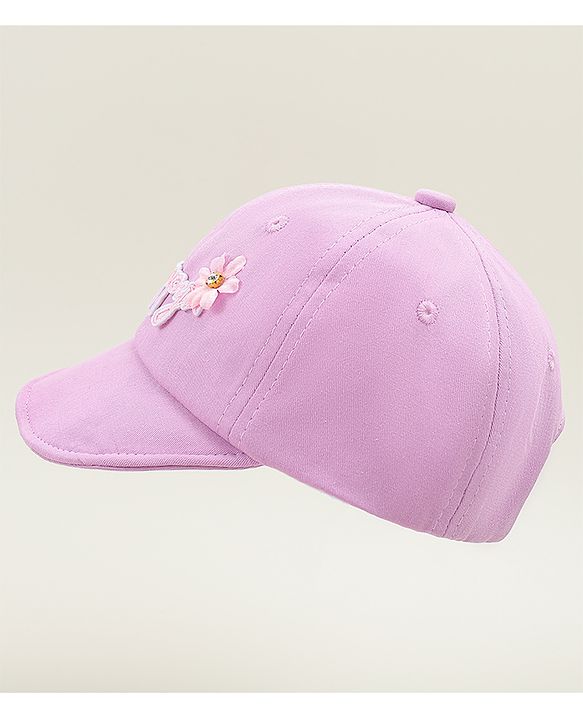 Babyhug Cotton Baseball Cap With Floral Applique Light Blue - Diameter 17 cm