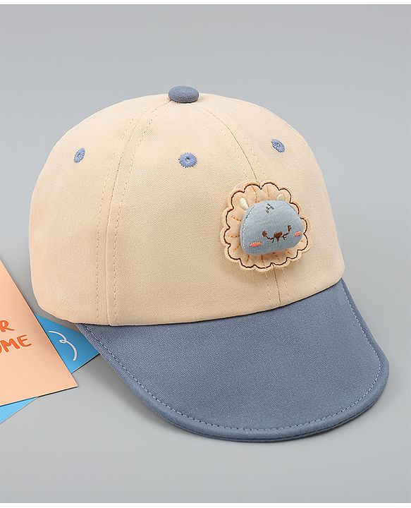 Babyhug Cotton Baseball Cap With Lion Applique Light Blue - Diameter 17 cm