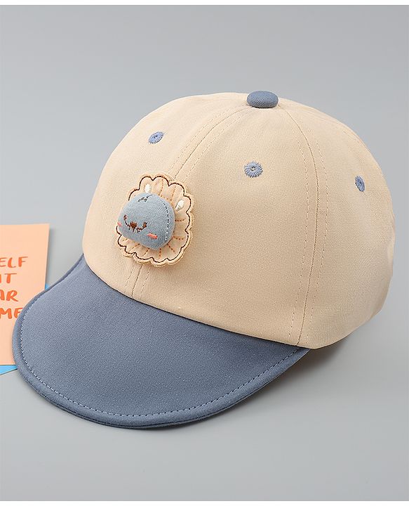 Babyhug Cotton Baseball Cap With Lion Applique Light Blue - Diameter 17 cm