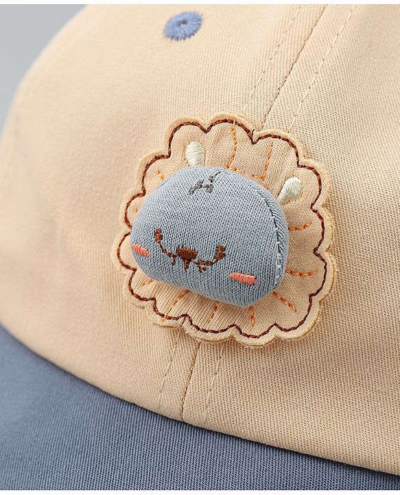 Babyhug Cotton Baseball Cap With Lion Applique Light Blue - Diameter 17 cm