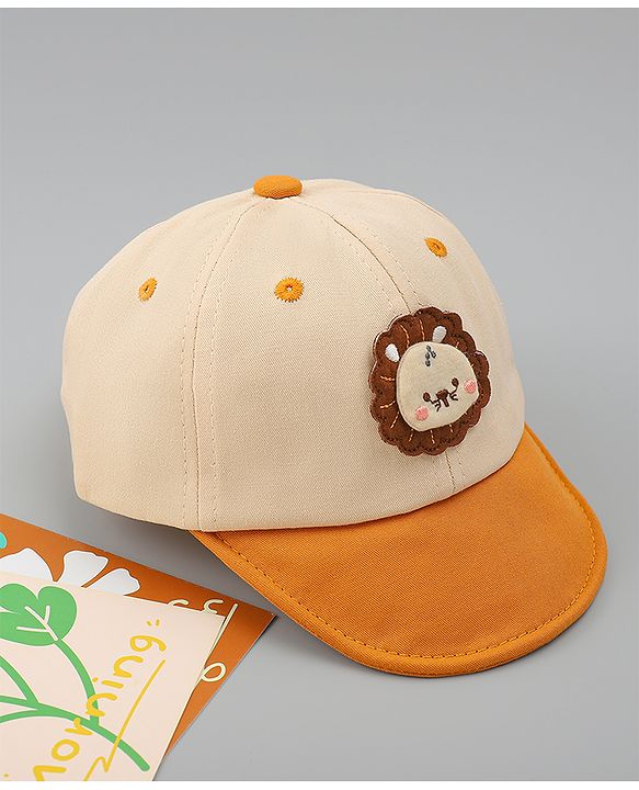 Babyhug Cotton Baseball Cap With Lion Applique Light Blue - Diameter 17 cm