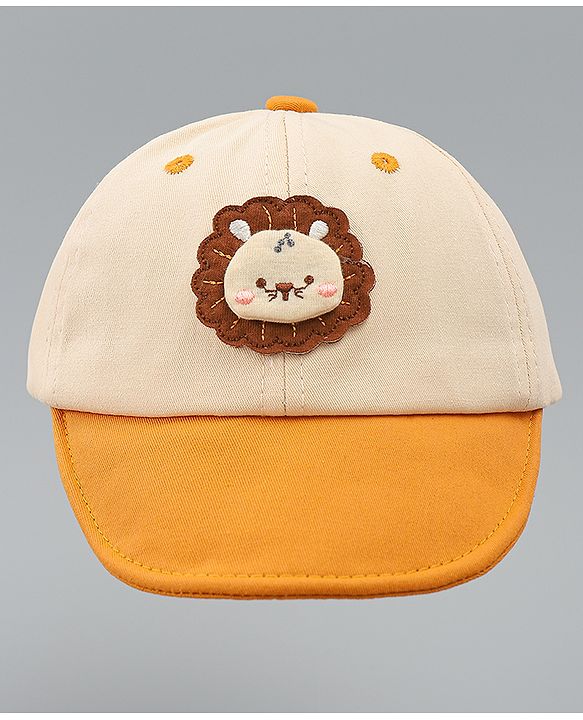 Babyhug Cotton Baseball Cap With Lion Applique Light Blue - Diameter 17 cm