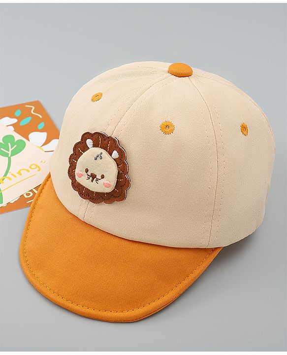 Babyhug Cotton Baseball Cap With Lion Applique Light Blue - Diameter 17 cm