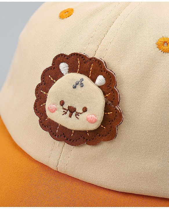 Babyhug Cotton Baseball Cap With Lion Applique Light Blue - Diameter 17 cm