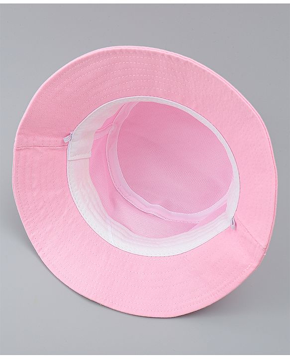 Babyhug Cotton Bucket Hat With Floral Applique Pink - Diameter 17 cm