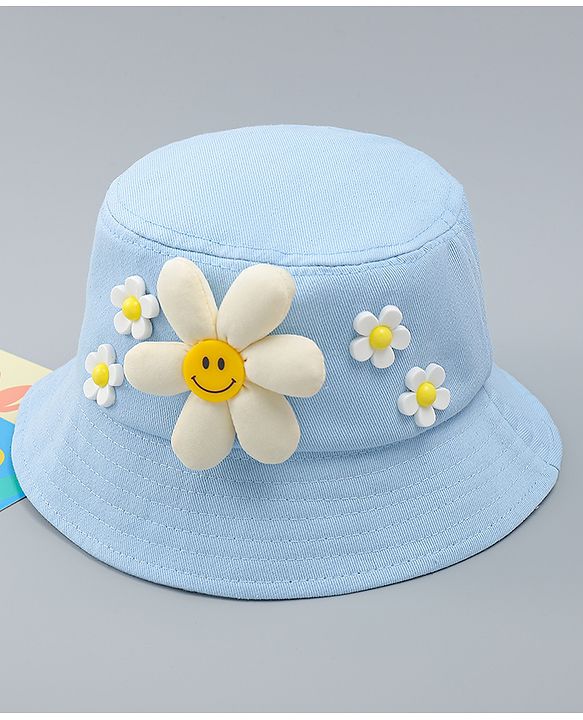Babyhug Cotton Bucket Hat With Floral Applique Pink - Diameter 17 cm