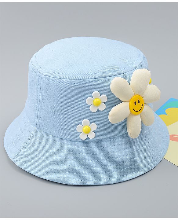 Babyhug Cotton Bucket Hat With Floral Applique Pink - Diameter 17 cm
