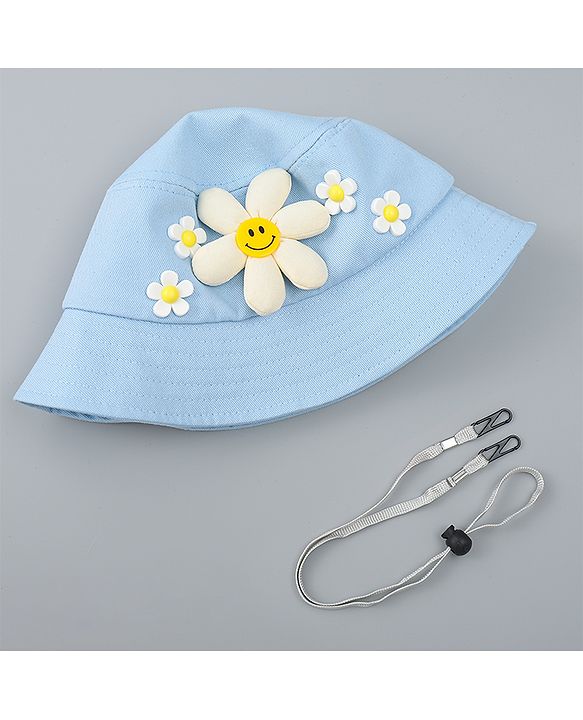 Babyhug Cotton Bucket Hat With Floral Applique Pink - Diameter 17 cm