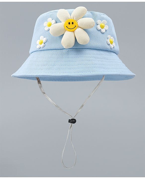 Babyhug Cotton Bucket Hat With Floral Applique Pink - Diameter 17 cm