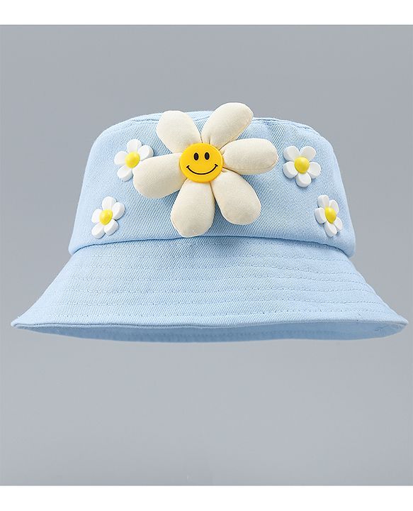 Babyhug Cotton Bucket Hat With Floral Applique Pink - Diameter 17 cm
