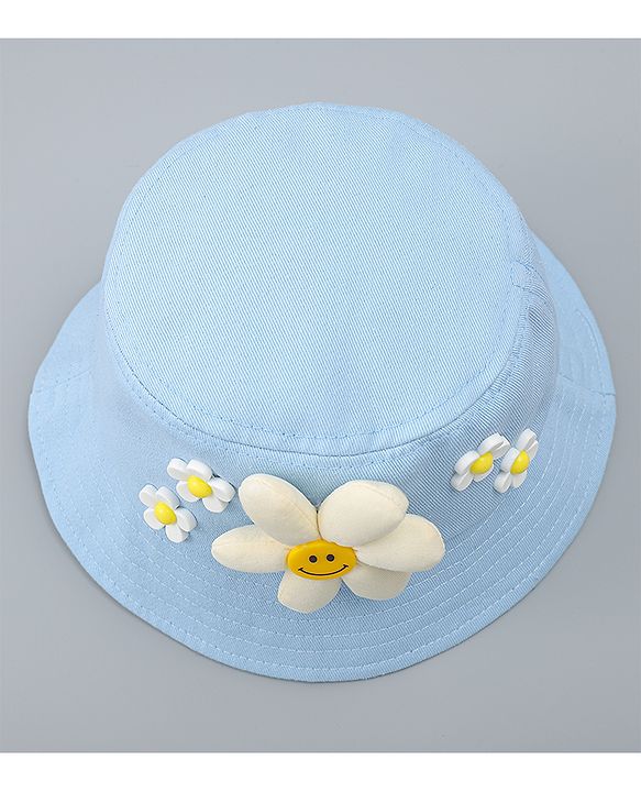 Babyhug Cotton Bucket Hat With Floral Applique Pink - Diameter 17 cm