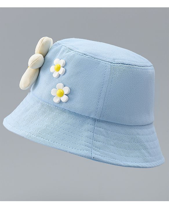 Babyhug Cotton Bucket Hat With Floral Applique Pink - Diameter 17 cm