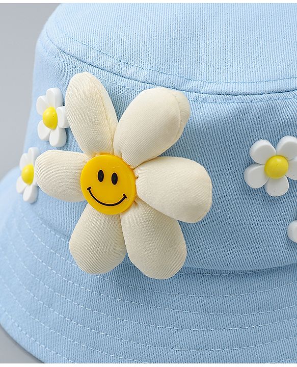 Babyhug Cotton Bucket Hat With Floral Applique Pink - Diameter 17 cm