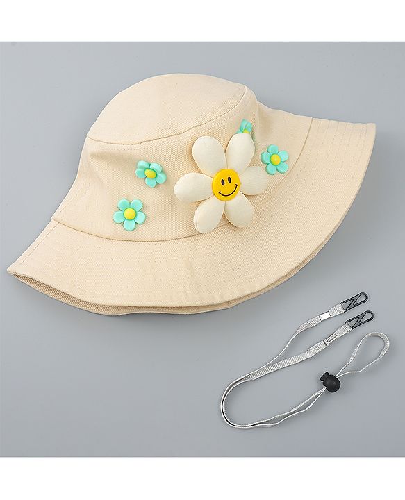 Babyhug Cotton Bucket Hat With Floral Applique Pink - Diameter 17 cm
