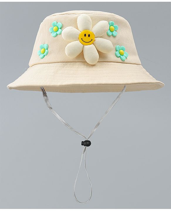 Babyhug Cotton Bucket Hat With Floral Applique Pink - Diameter 17 cm