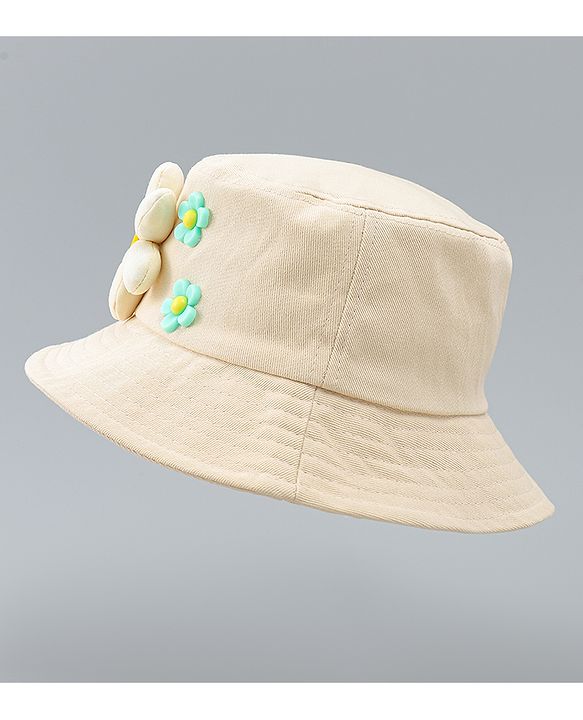 Babyhug Cotton Bucket Hat With Floral Applique Pink - Diameter 17 cm