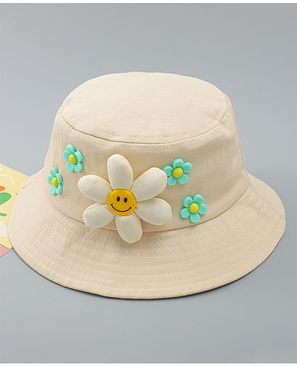 Babyhug Cotton Bucket Hat With Floral Applique Pink - Diameter 17 cm