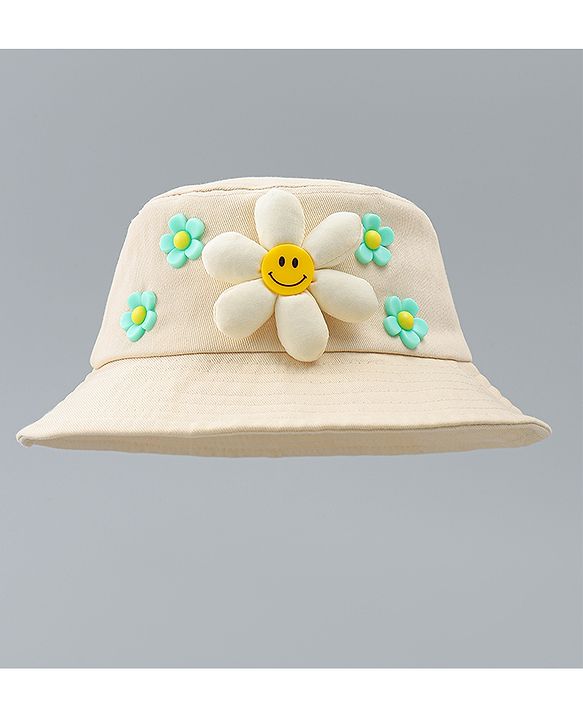 Babyhug Cotton Bucket Hat With Floral Applique Pink - Diameter 17 cm