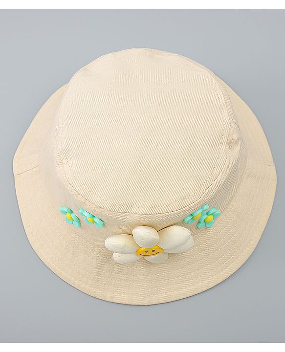 Babyhug Cotton Bucket Hat With Floral Applique Pink - Diameter 17 cm