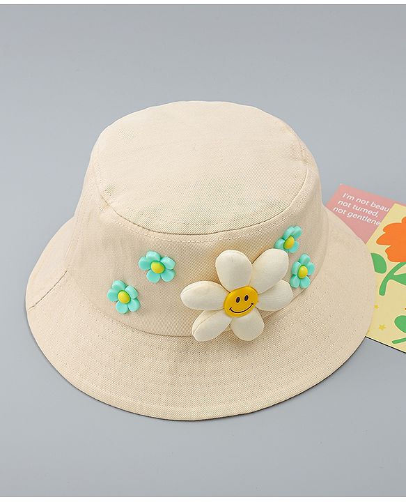 Babyhug Cotton Bucket Hat With Floral Applique Pink - Diameter 17 cm
