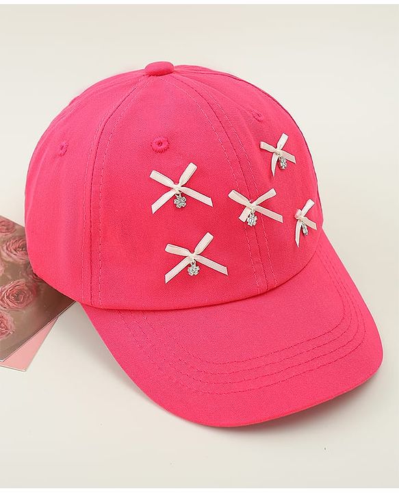 Pine Kids Cotton Baseball Cap With Bow Applique Fuchsia - Diameter 17 cm