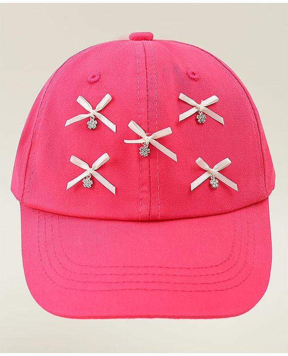 Pine Kids Cotton Baseball Cap With Bow Applique Fuchsia - Diameter 17 cm