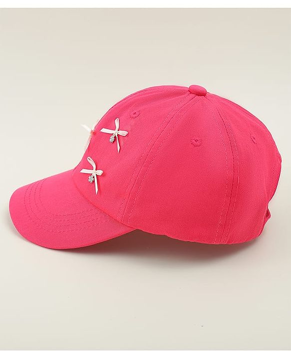Pine Kids Cotton Baseball Cap With Bow Applique Fuchsia - Diameter 17 cm