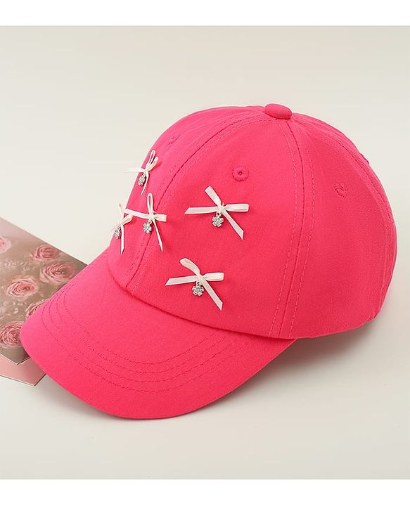 Pine Kids Cotton Baseball Cap With Bow Applique Fuchsia - Diameter 17 cm