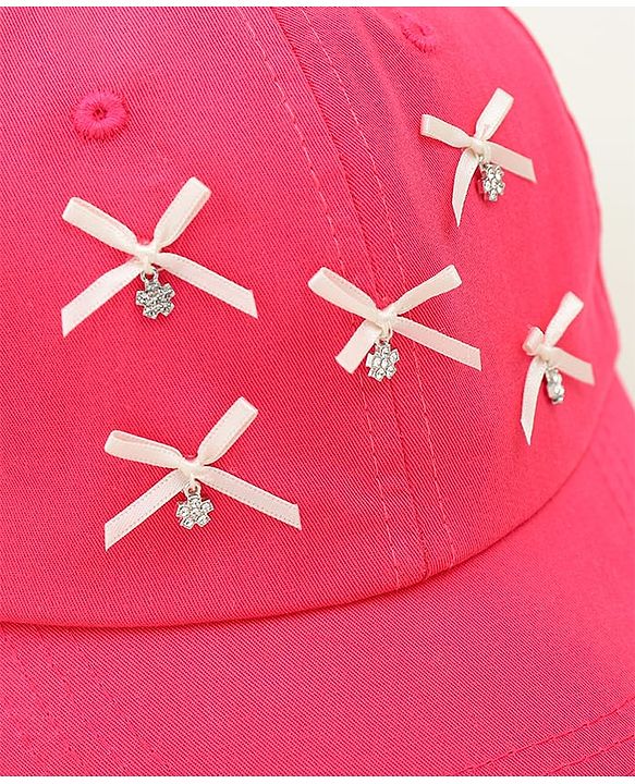 Pine Kids Cotton Baseball Cap With Bow Applique Fuchsia - Diameter 17 cm
