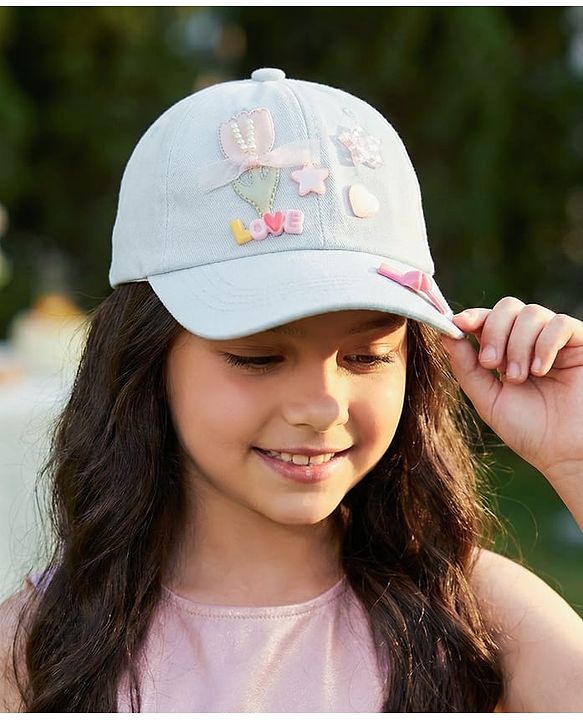 Pine Kids Cotton Baseball Cap With Heart & Star Applique Light Blue - Diameter 17 cm