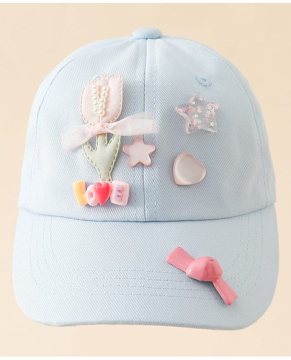 Pine Kids Cotton Baseball Cap With Heart & Star Applique Light Blue - Diameter 17 cm